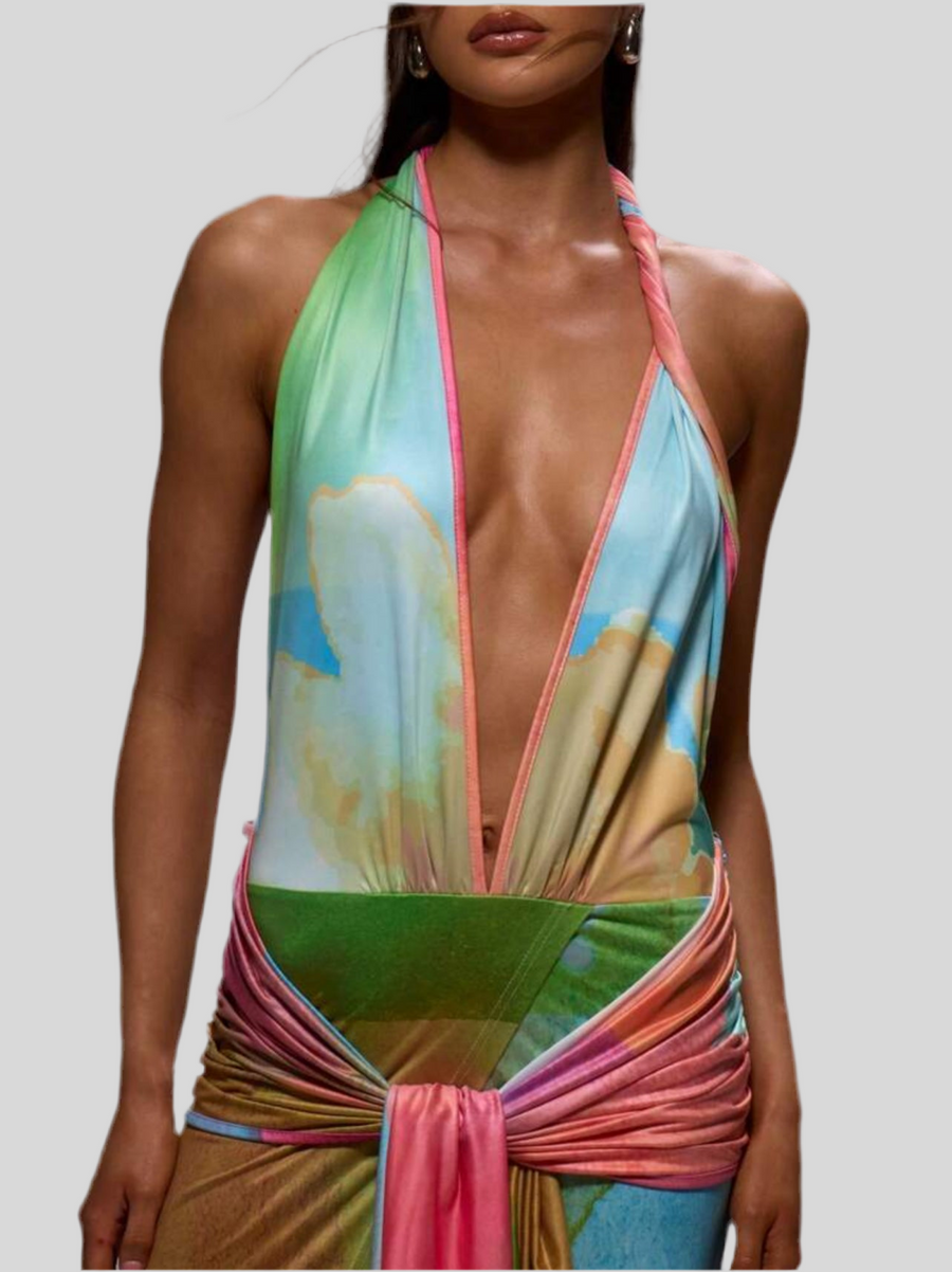 VESTIDO DE LYCRA HALTER MULTICOLOR