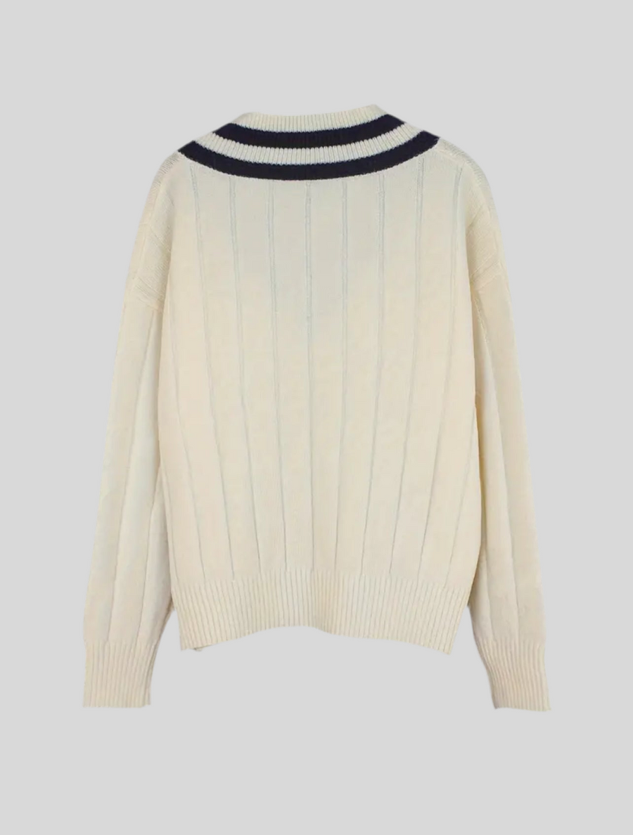 SPRING SWEATER WITH V-NECK AND WHITE STRIPES