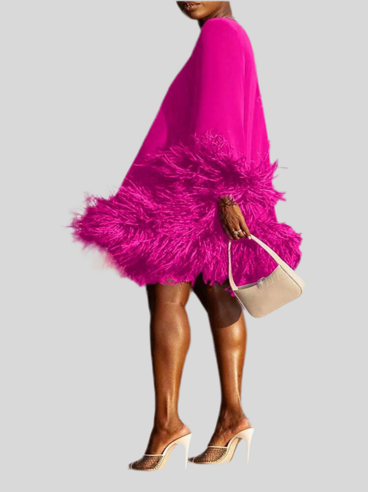 VESTIDO CORTO OVERSIZE CEREMONIA CON PLUMAS