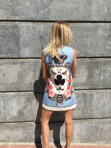 Cretonne-Kleid mit Kristallen und Aufdruck LIMITED EDITION