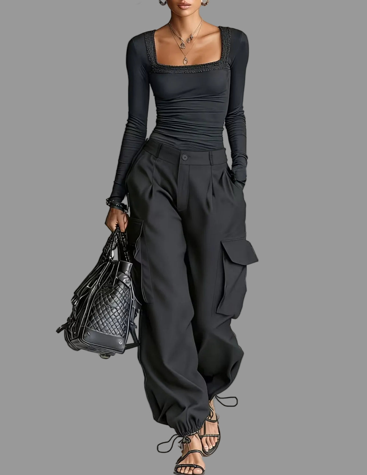 PANTALONES CARGO NEGRO LONETA