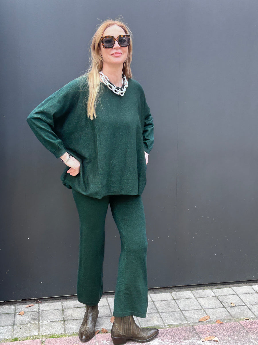 CONJUNTO DE PUNTO ELÁSTICO DE JERSEY OVERSIZE Y PANTALÓN