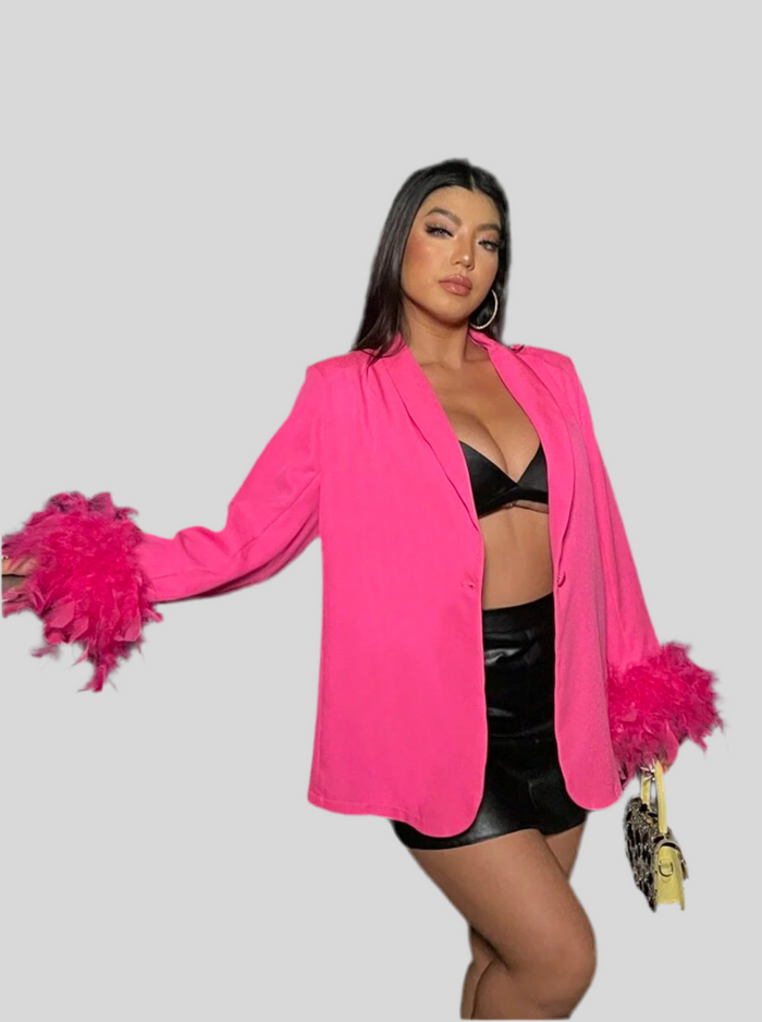 CHAQUETA OVERSIZE CEREMONIA CON PLUMAS