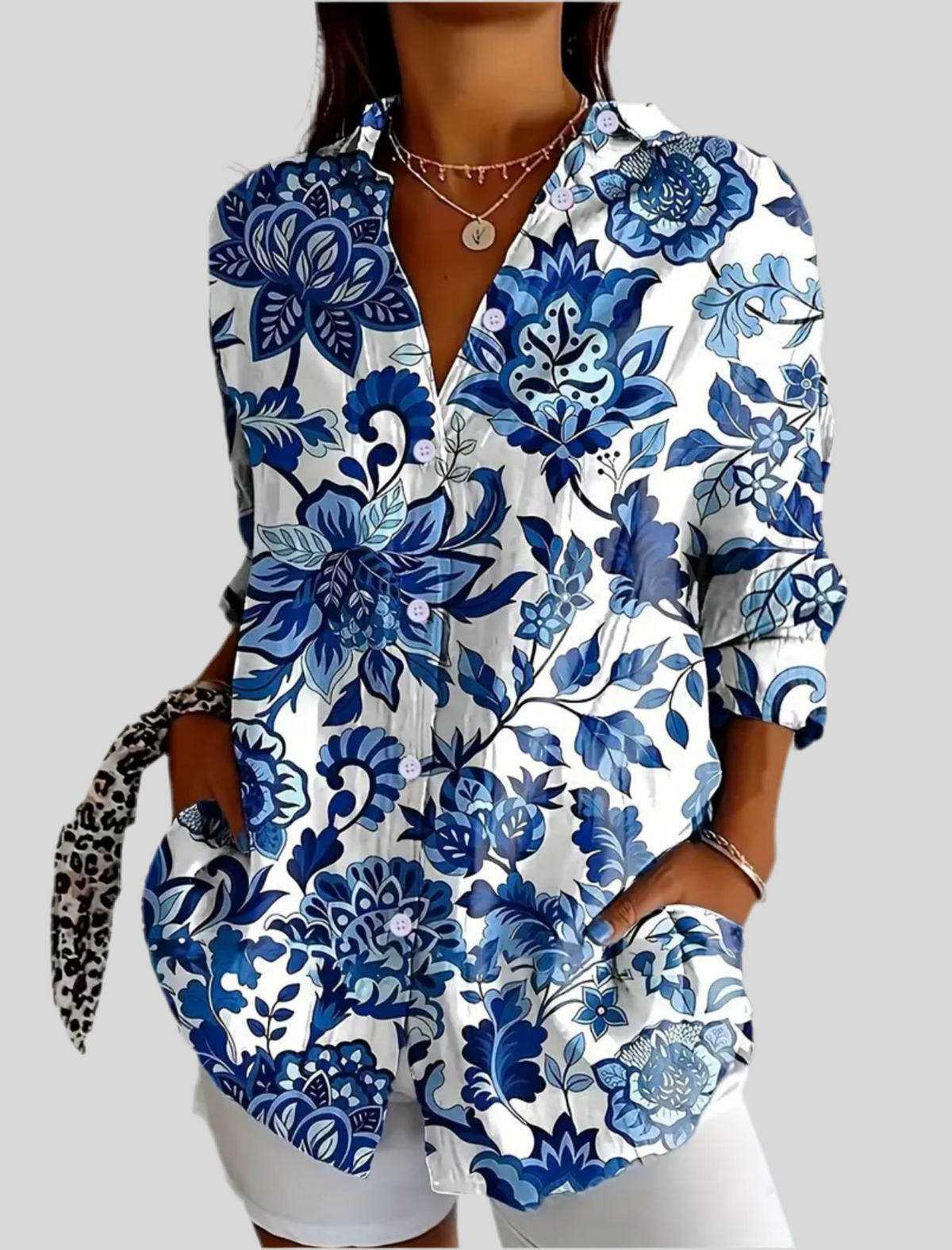CAMISA ESTAMPADA AZULES MANGA LARGA