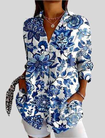CAMISA ESTAMPADA AZULES MANGA LARGA