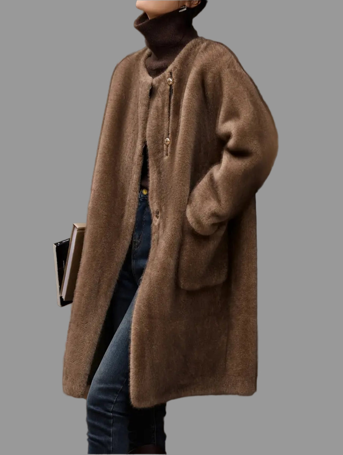 ABRIGO DE VISÓN ECO CON BOLSILLOS PLASTON