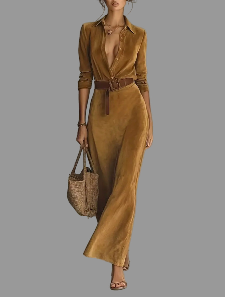 VESTIDO CAMISERO LARGO ATERCIOPELADO