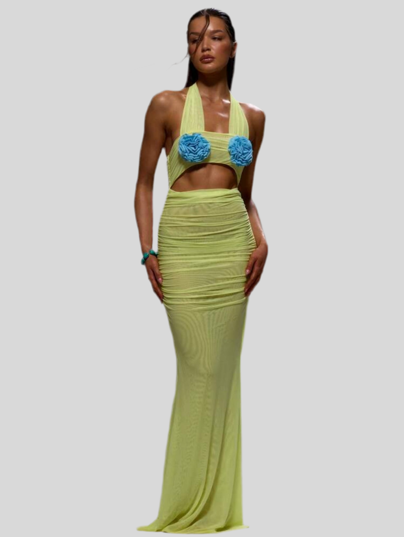 VESTIDO EN MALLA DE LYCRA CON FLORES