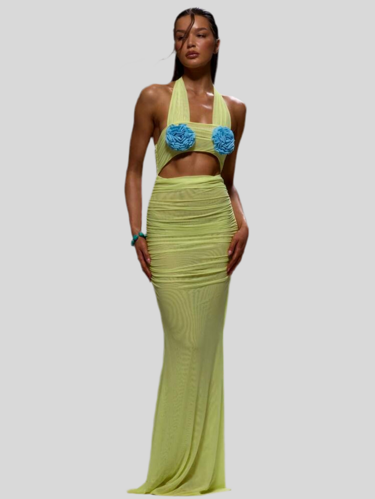 VESTIDO EN MALLA DE LYCRA CON FLORES