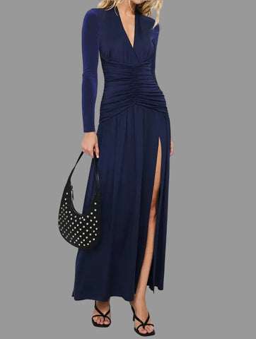 VESTIDO LARGO ELÁSTICO CADERA DRAPEADA 2 CLRS