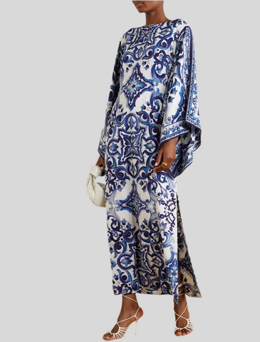 KAFTAN ESTAMPADO EN AZULES MANGA AMPLIA