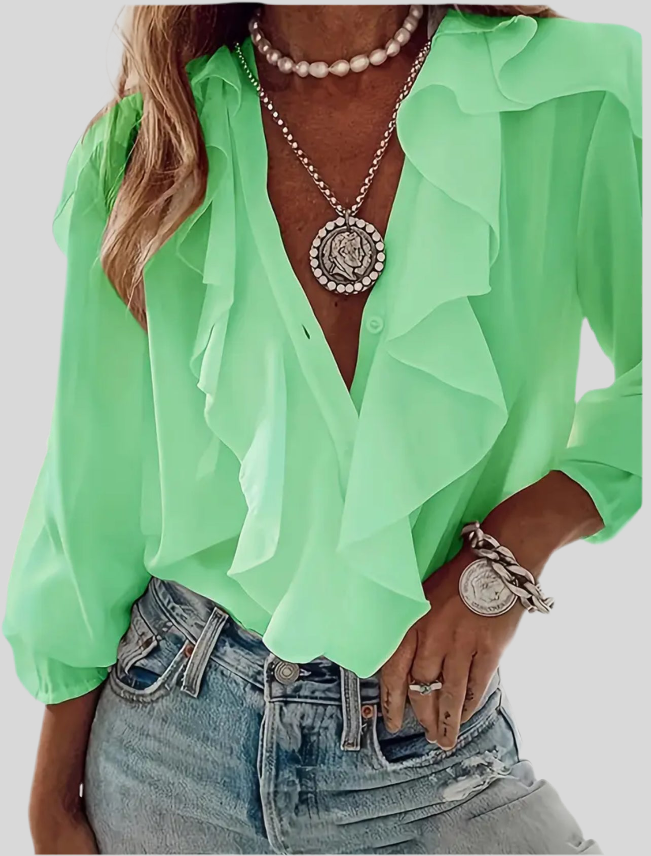 11 CLRS RUFFLED PANTLE SLEEVE SHIRT
