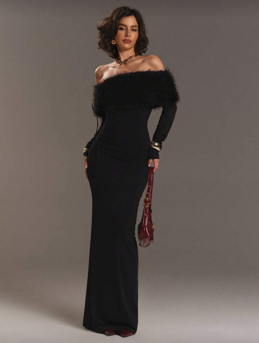 VESTIDO AJUSTADO LARGO CON OPENSHOULDERS 3 CLRS