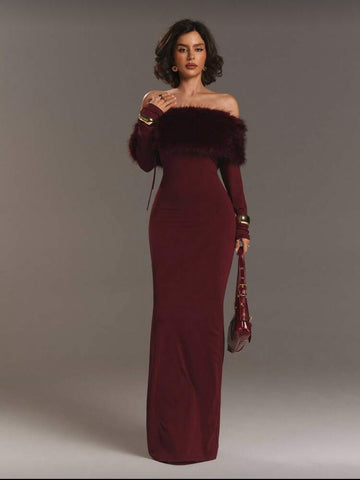 VESTIDO AJUSTADO LARGO CON OPENSHOULDERS 3 CLRS