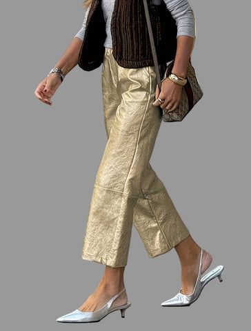 PANTALÓN CAPRI PLATEADO Y DORADO