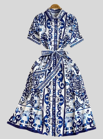 VESTIDO CAMISERO ESTAMPADO AZUL 2 CLRS