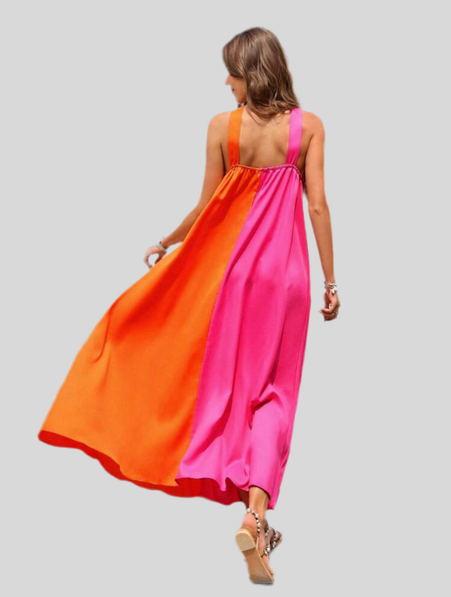VESTIDO LARGO BICOLOR AMPLIO Y FRESCO