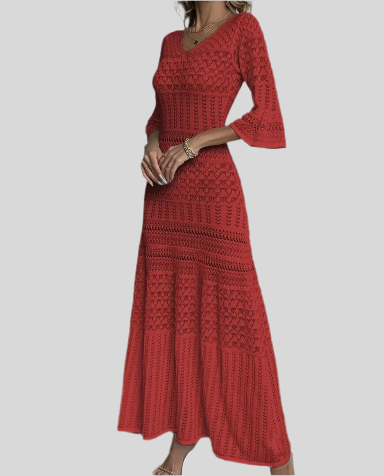Openwork Knit MIDI Dress