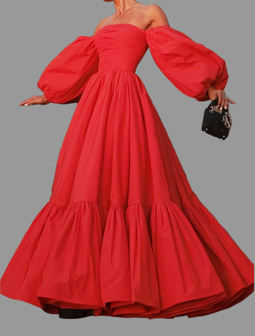 VESTIDO ROJO MANGAS ABULLONADAS