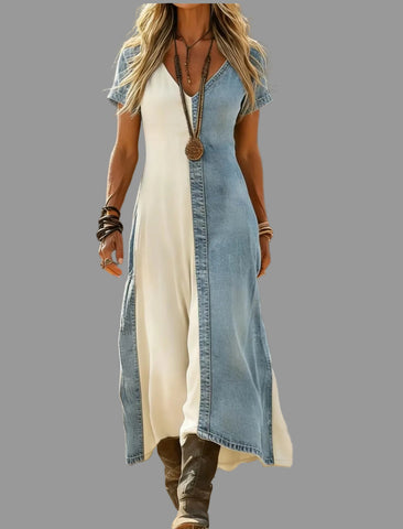 VESTIDO BICOLOR ESCOTE UVE