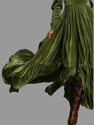 VESTIDO LARGO DE TERCIOPELO PANELADO 6 CLRS