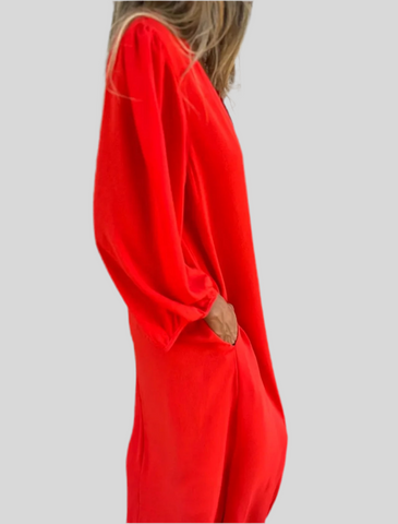 VESTIDO MIDI AMPLIO ESCOTE UVE 2 CLRS