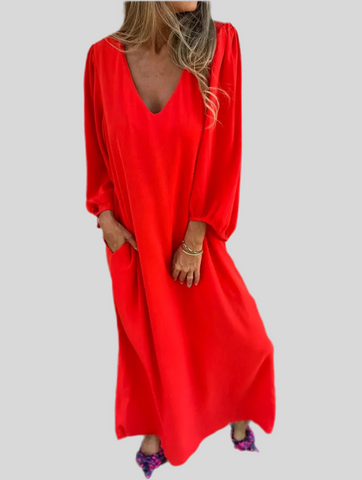 VESTIDO MIDI AMPLIO ESCOTE UVE 2 CLRS