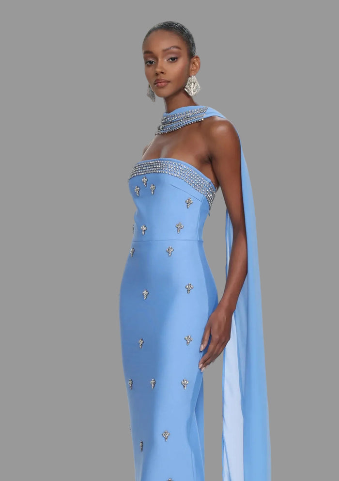 VESTIDO SKY BLUE CEREMONIA CRISTAL