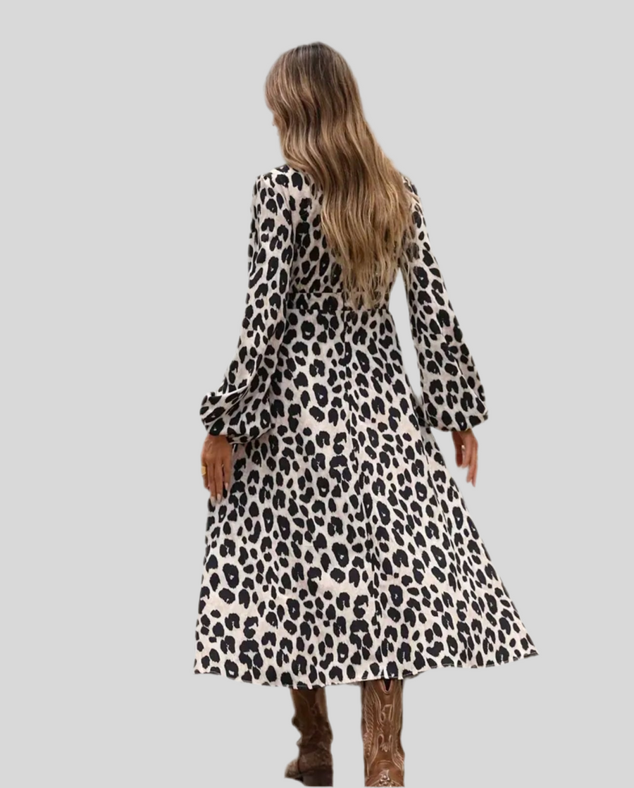 ANIMAL PRINT DRESS WITH BOX NECKLINE