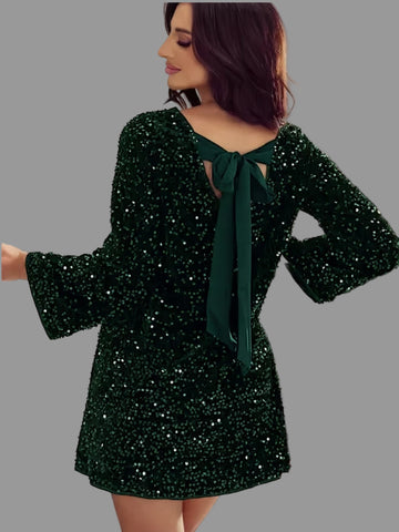 VESTIDO DE LENTEJUELA CON LAZO TRASERO