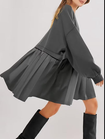 VESTIDO CORTO OVERSIZE DOS TEJIDOS 3 CLRS