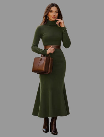 VESTIDO MIDI CON CUELLO ALTO 4 CLRS