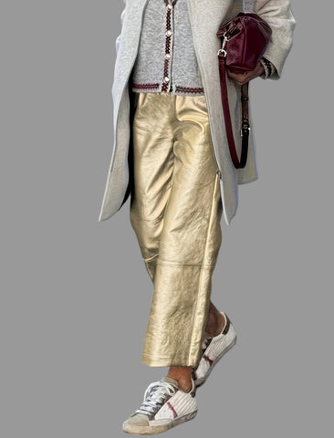 PANTALÓN CAPRI PLATEADO Y DORADO