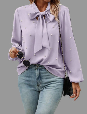 CAMISA CON LAZADA Y PERLAS 10 CLRS