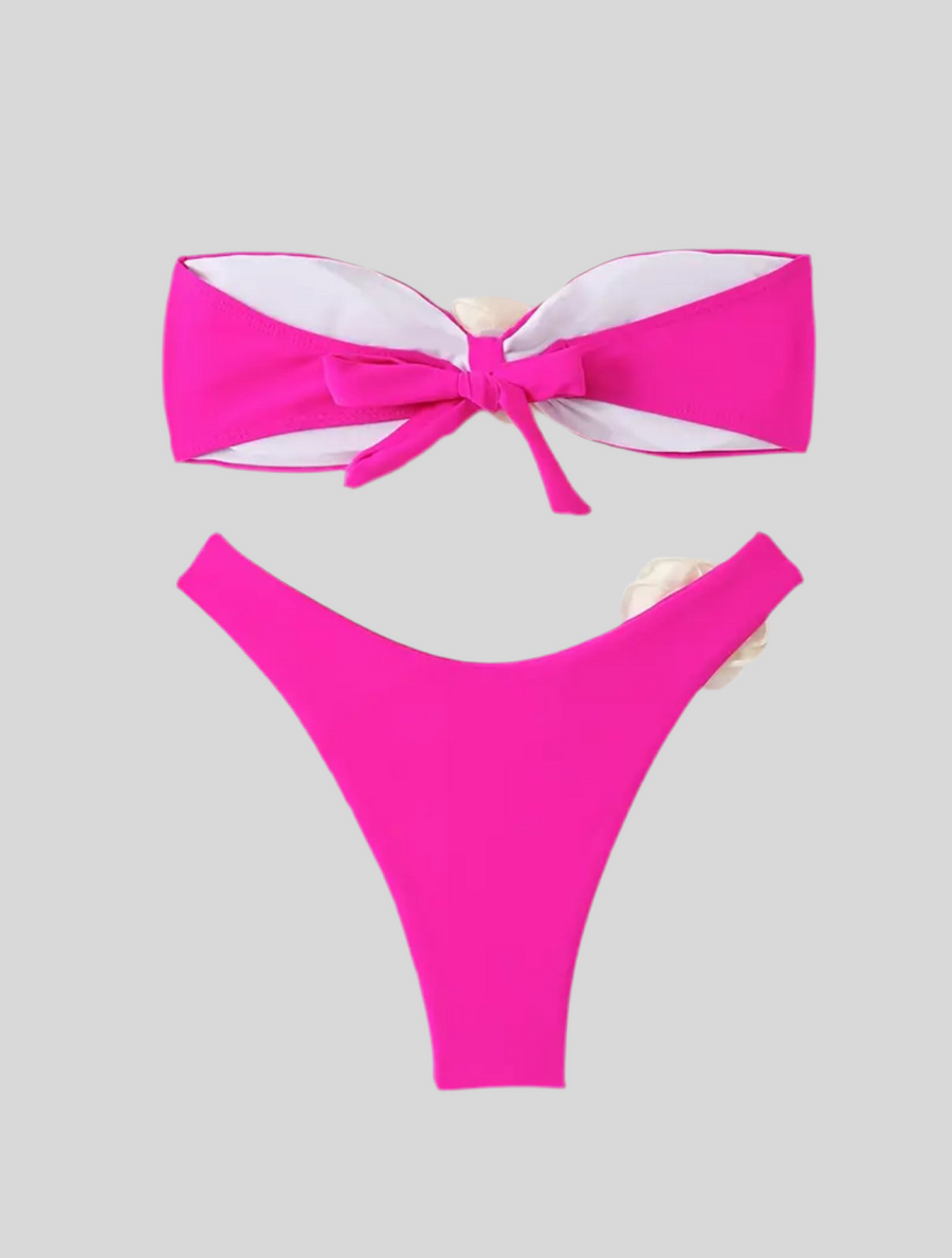BIKINI BANDEAU ATADO CON FLOR 3 CLRS