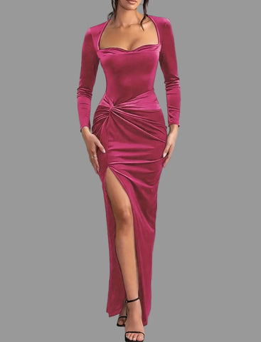 VESTIDO LARGO DE TERCIOPELO ENTALLADO 7 CLRS