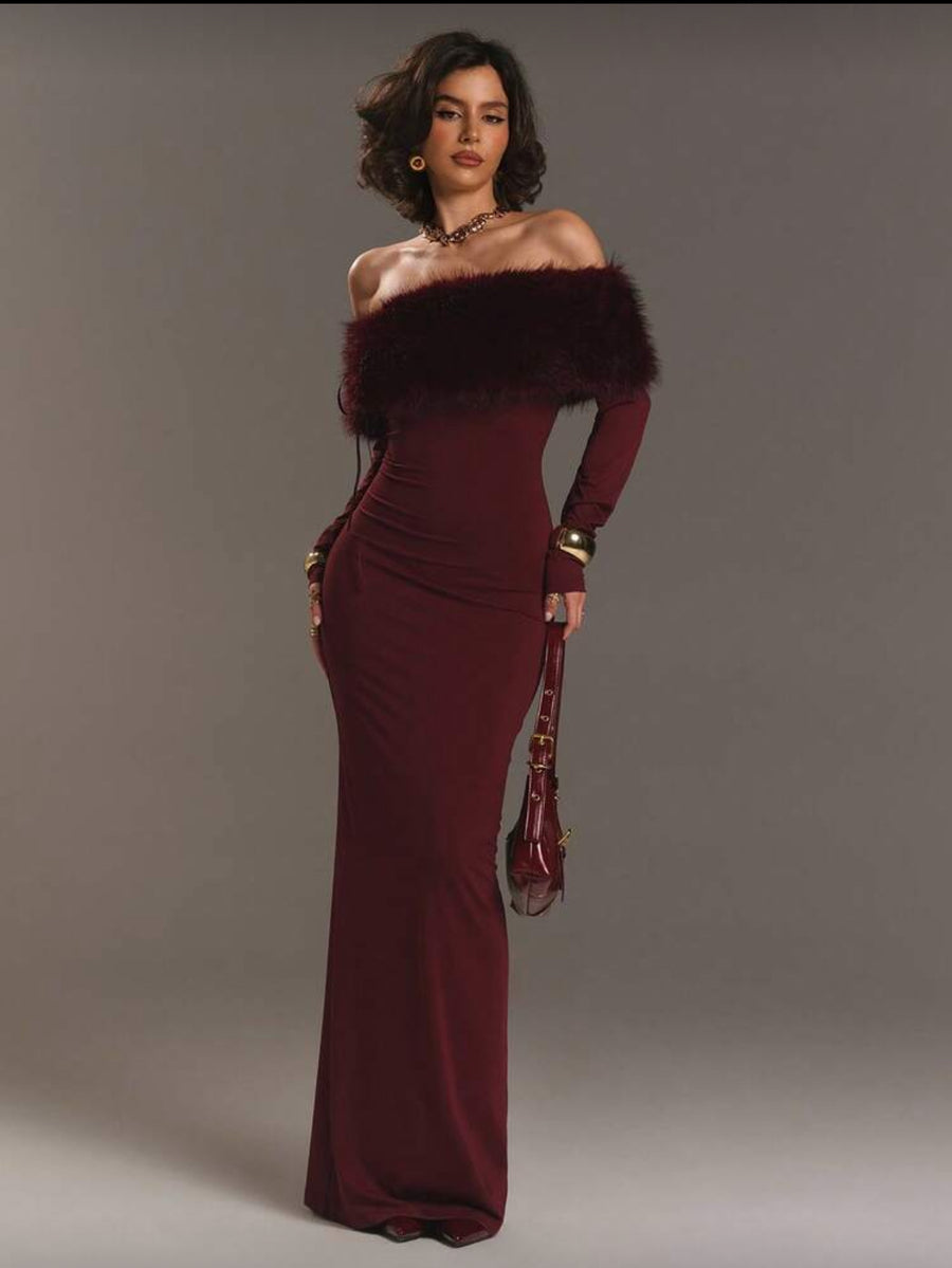 VESTIDO AJUSTADO LARGO CON OPENSHOULDERS 3 CLRS