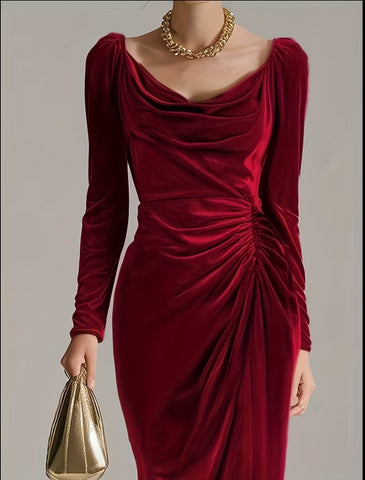 VESTIDO TERCIOPELO DRAPEADO 3 CLRS