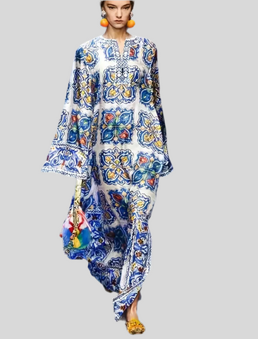 KAFTAN LARGO ESTAMPADO AZULES
