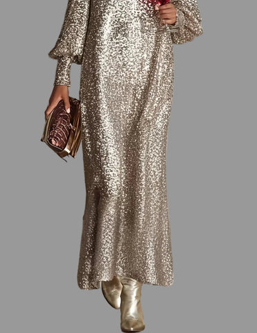 VESTIDO AMPLIO DE LENTEJUELAS CHAMPAGNE