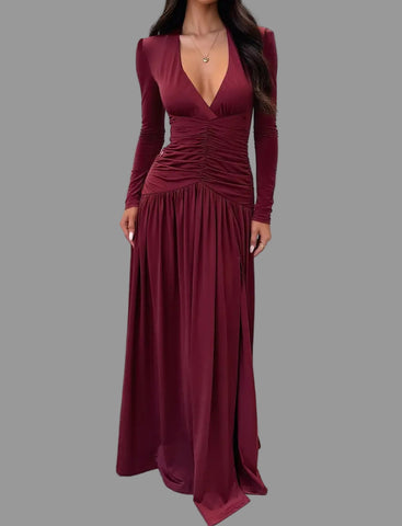 VESTIDO LARGO ELÁSTICO CADERA DRAPEADA 2 CLRS