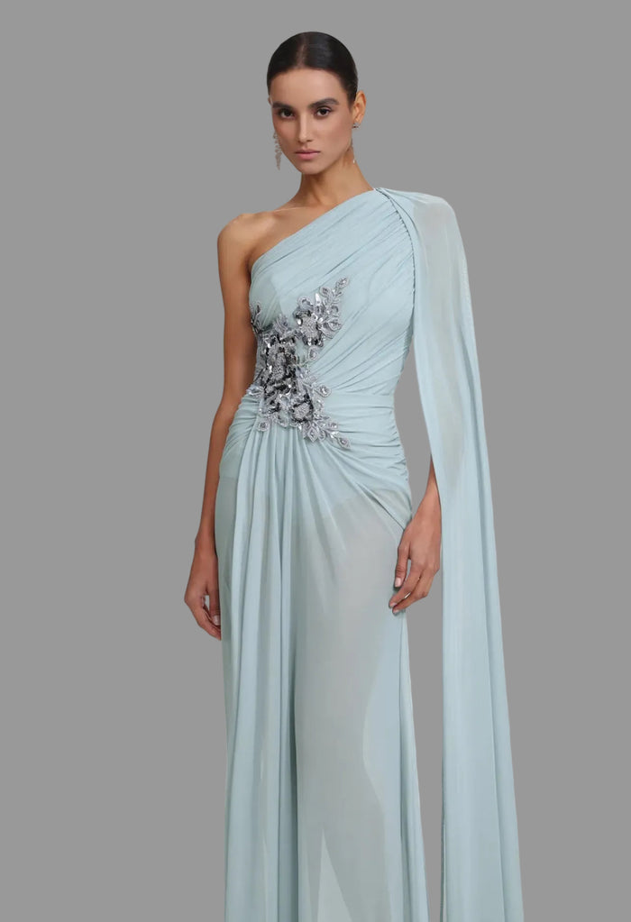VESTIDO CELESTE ROMANA DRAPEADO