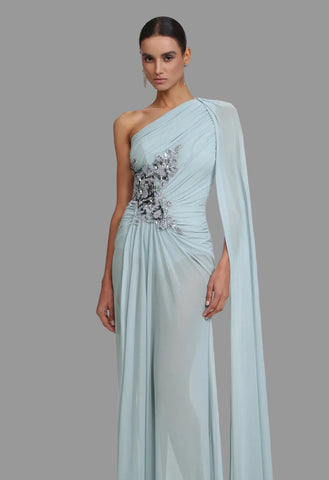 VESTIDO CELESTE ROMANA DRAPEADO