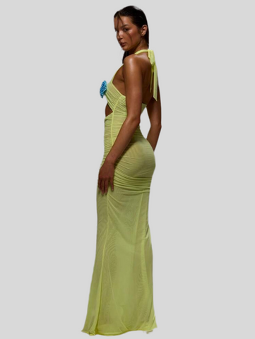 VESTIDO EN MALLA DE LYCRA CON FLORES