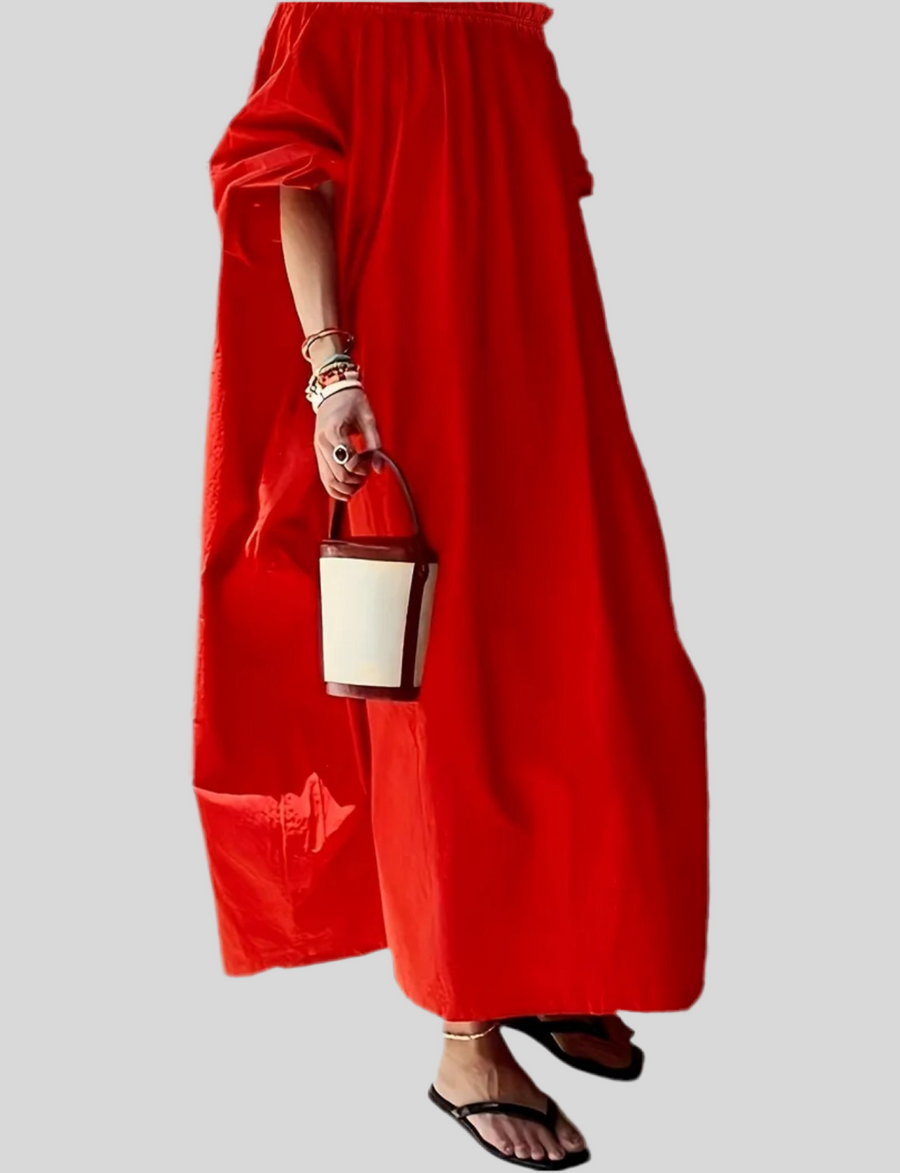 VESTIDO AMPLIO MIDI ESCOTE MEJICANO