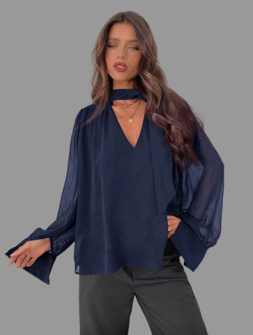 CAMISA AMPLIA CON ESCOTE Y LAZADA 9 CLRS