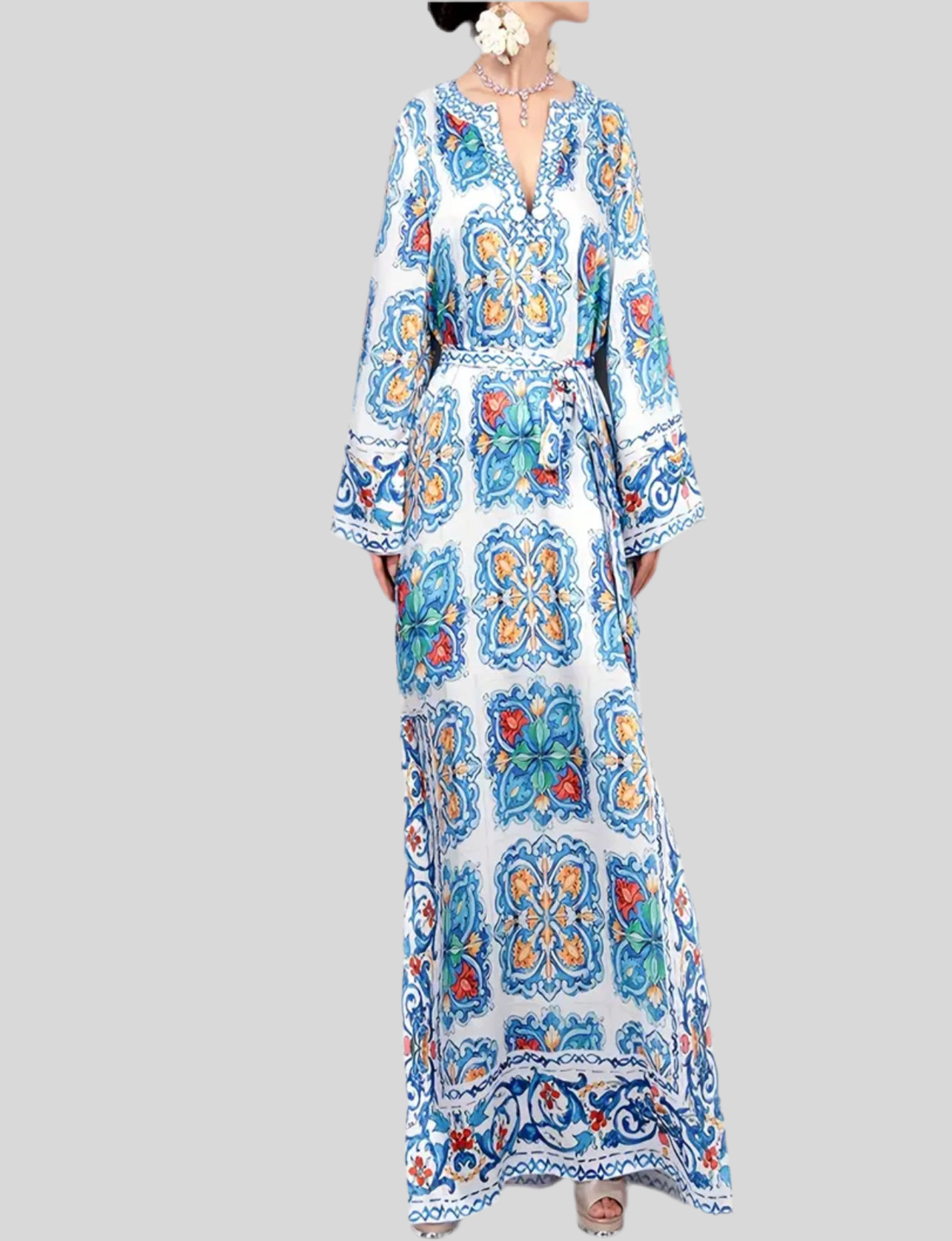 KAFTAN LARGO ESTAMPADO AZULES