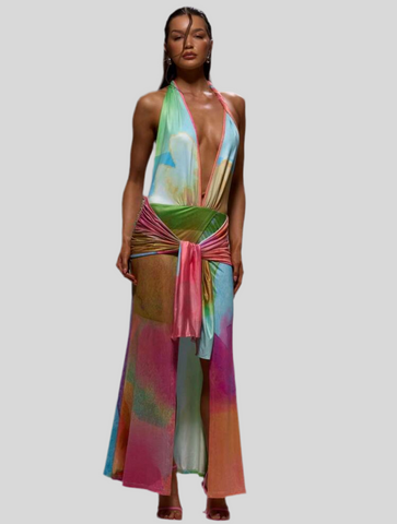 VESTIDO DE LYCRA HALTER MULTICOLOR