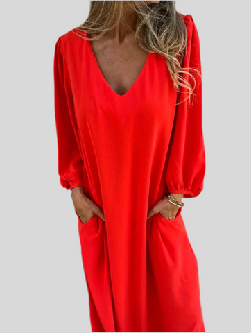 VESTIDO MIDI AMPLIO ESCOTE UVE 2 CLRS