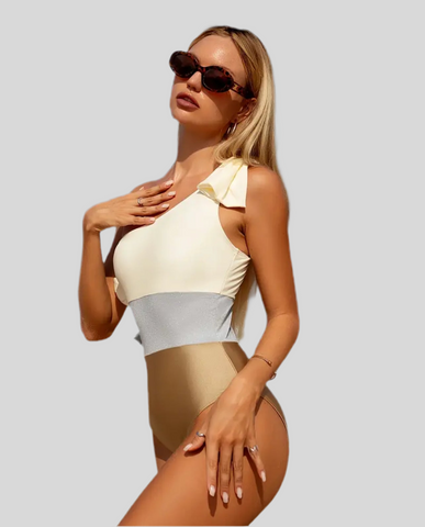 ASYMMETRIC TRICOLOR SWIMSUIT